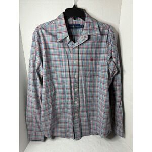 Ralph Lauren Mens Long Sleeve Button Down Shirt Plaid Red Blue Green Size Large